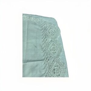 Bright White Vintage Linen Crocheted Border Tabletop Cover 14x24